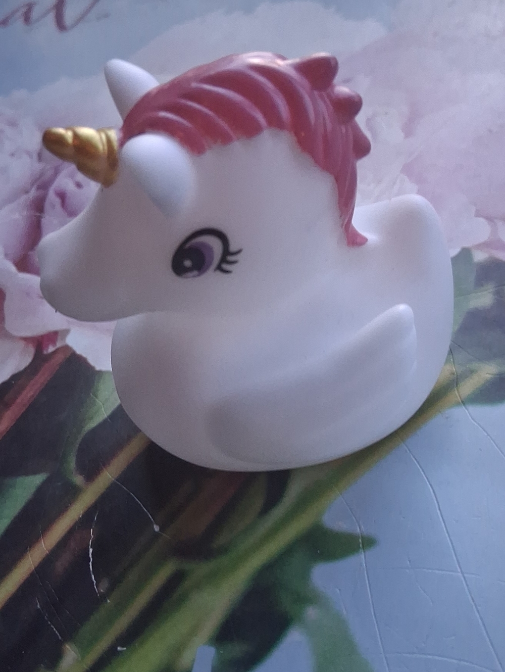 Unicorn Rubber Duck Toy - Pink Mane, Gold Horn